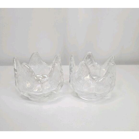 Iridescent Glass Tulip Votives Gorgeous White Vintage Candle Holders Pair 2"x2" - Picture 1 of 7